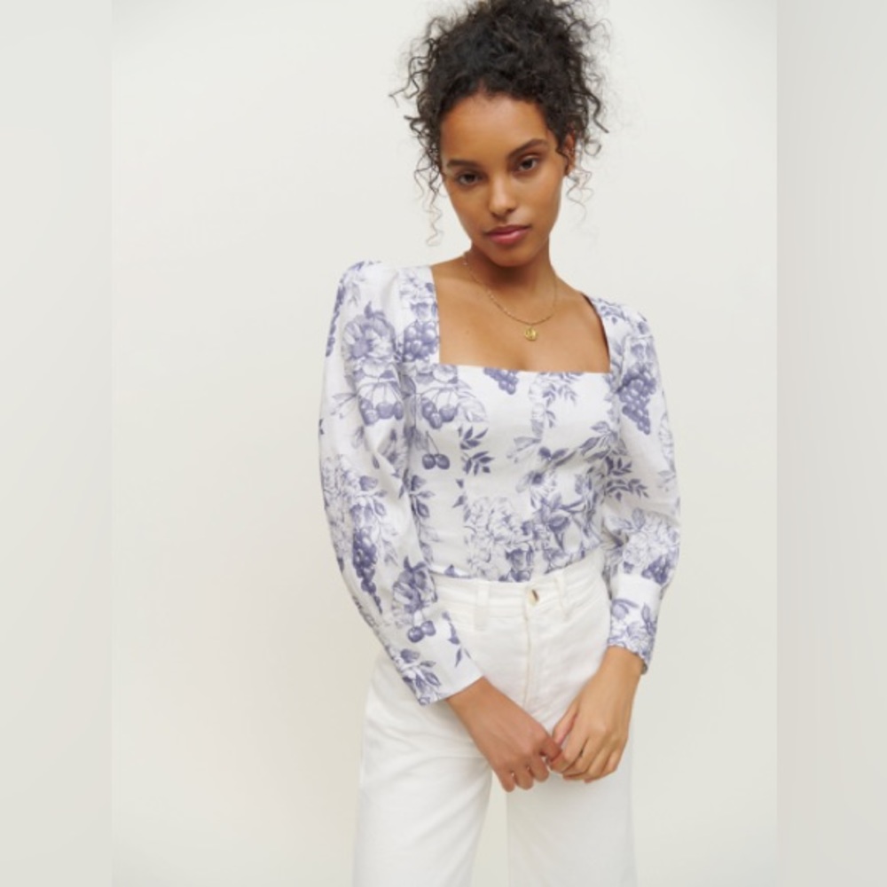 Reformation Stilton Linen Puff Sleeve Top